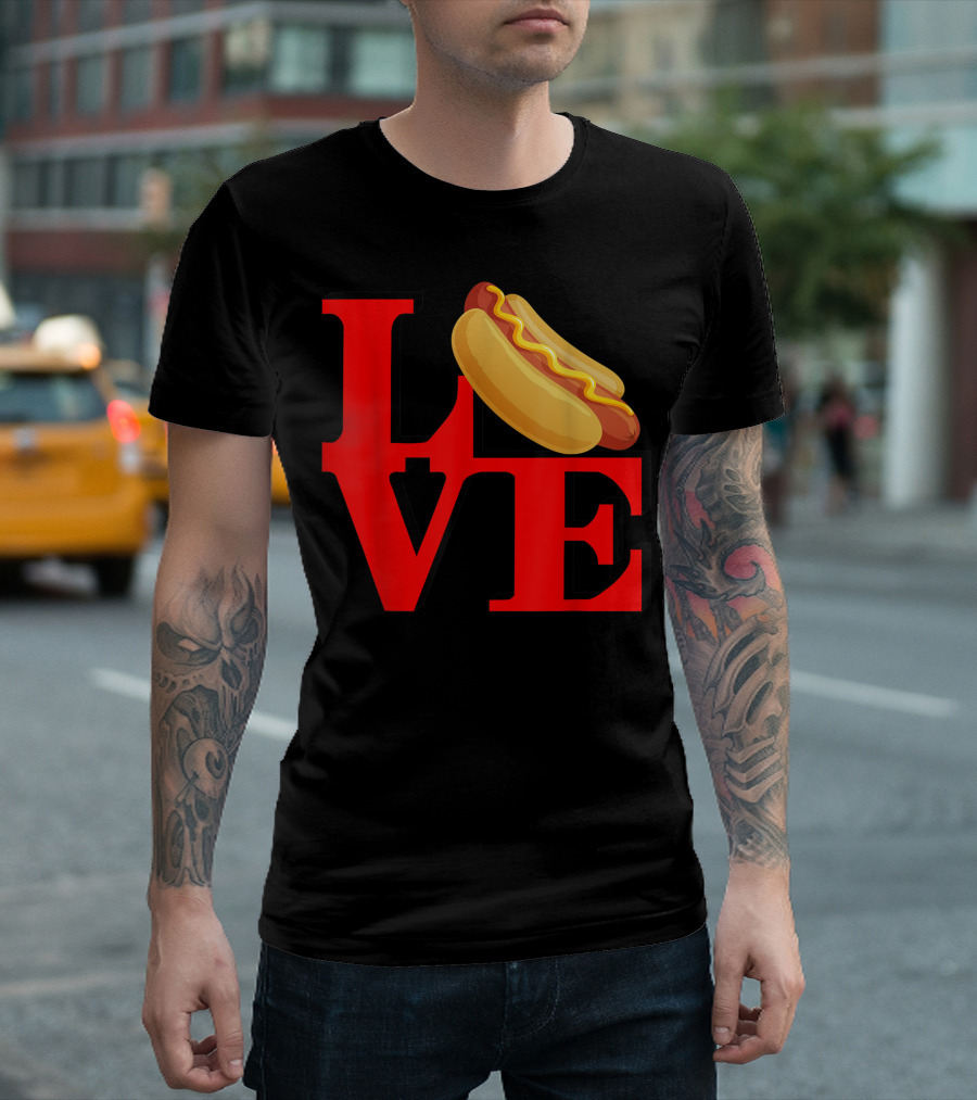LOVE Hotdog Design Inspired by Iconic LOVE Park Sculpture T-Shirt