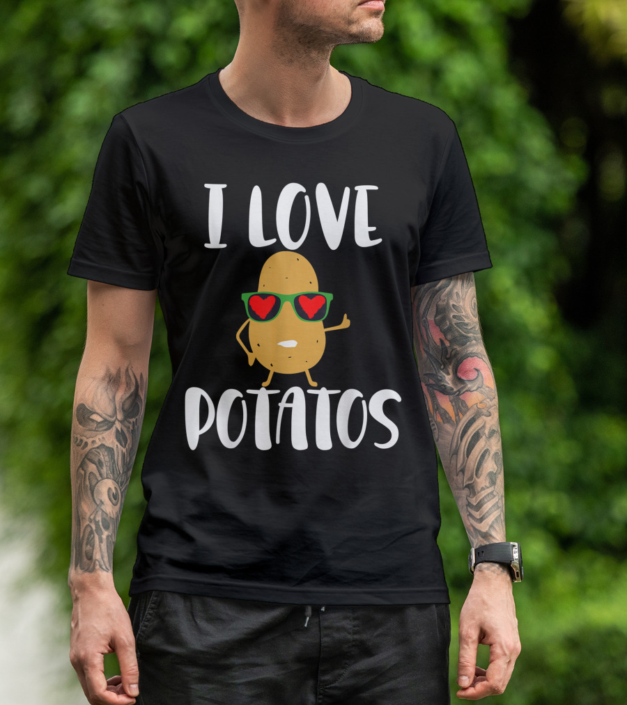 I Love Potatoes Fun Food Vegetable Lover With Heart Glasses T-Shirt
