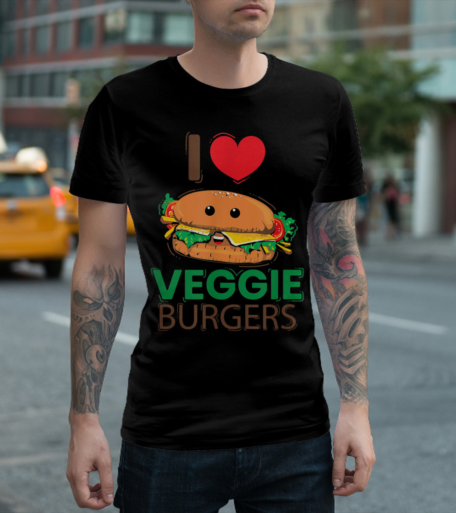 I Love Veggie Burgers Vegetarian Vegan Plant T-Shirt