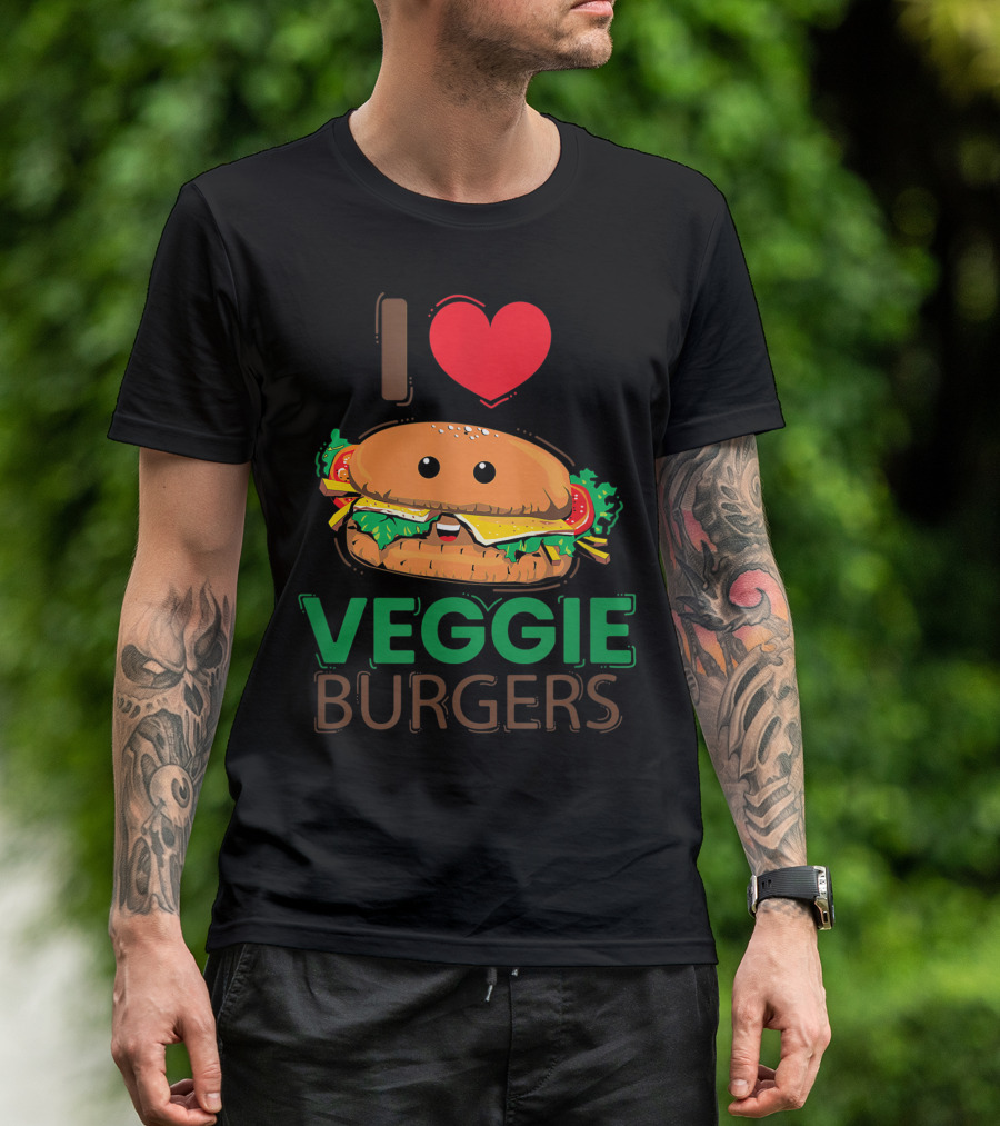 I Love Veggie Burgers Vegetarian Vegan Plant T-Shirt