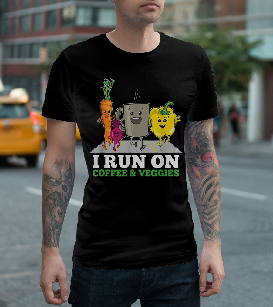I Run On Coffee and Veggies Vegan Runner Vegetarian T-Shirt