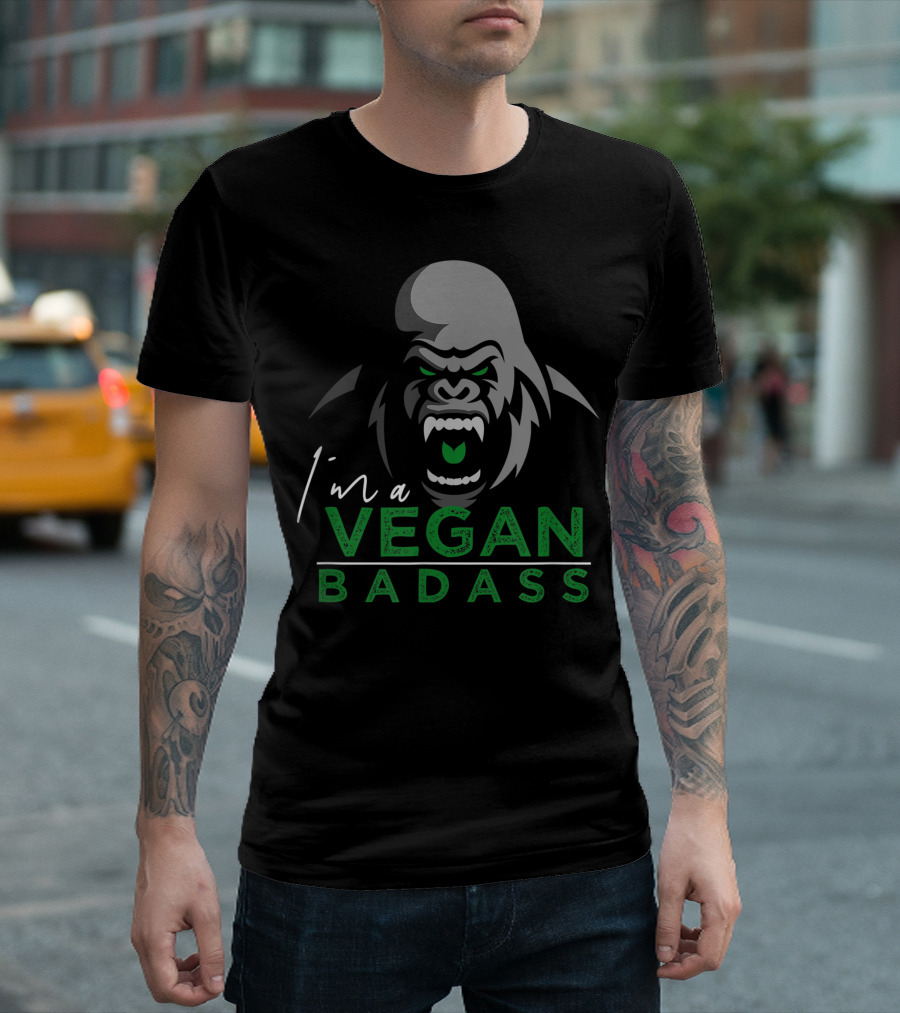 I'm a Vegan Badass Gorilla Motif T-Shirt