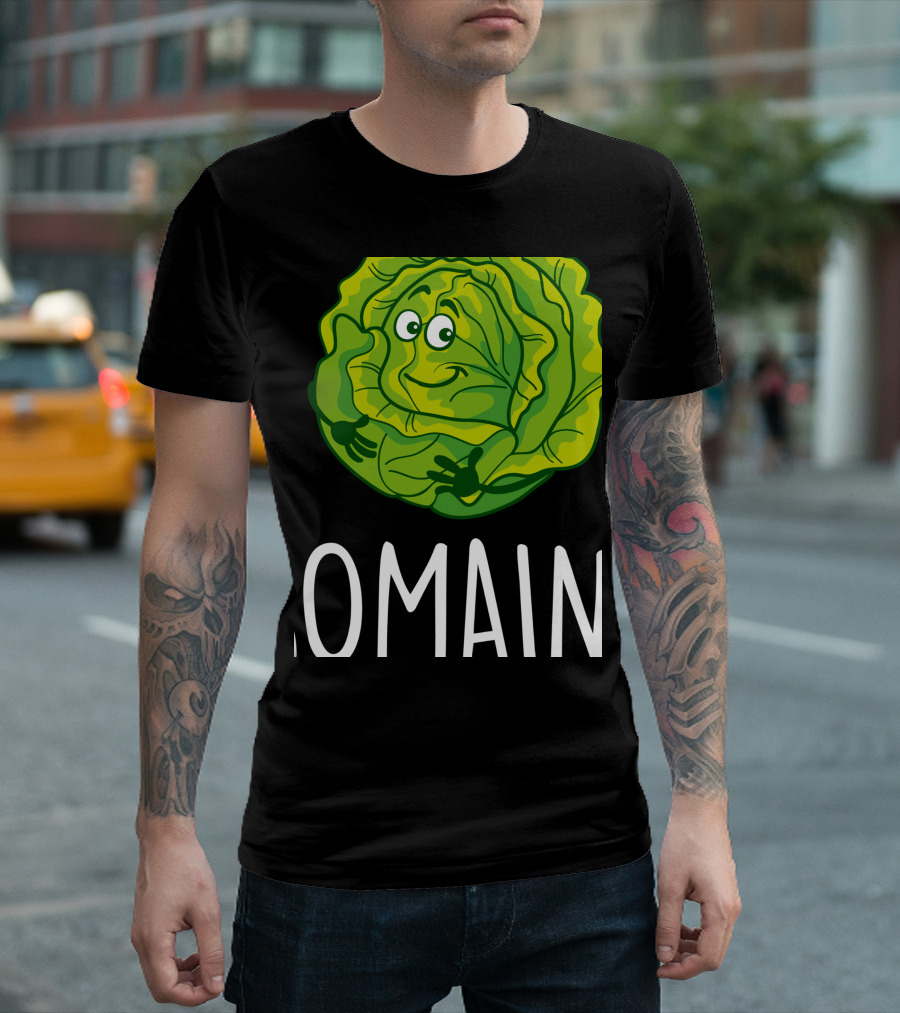 Lettuce Romaine Calm Funny Vegan Humor with Smiling Vegetable Character T-Shirt