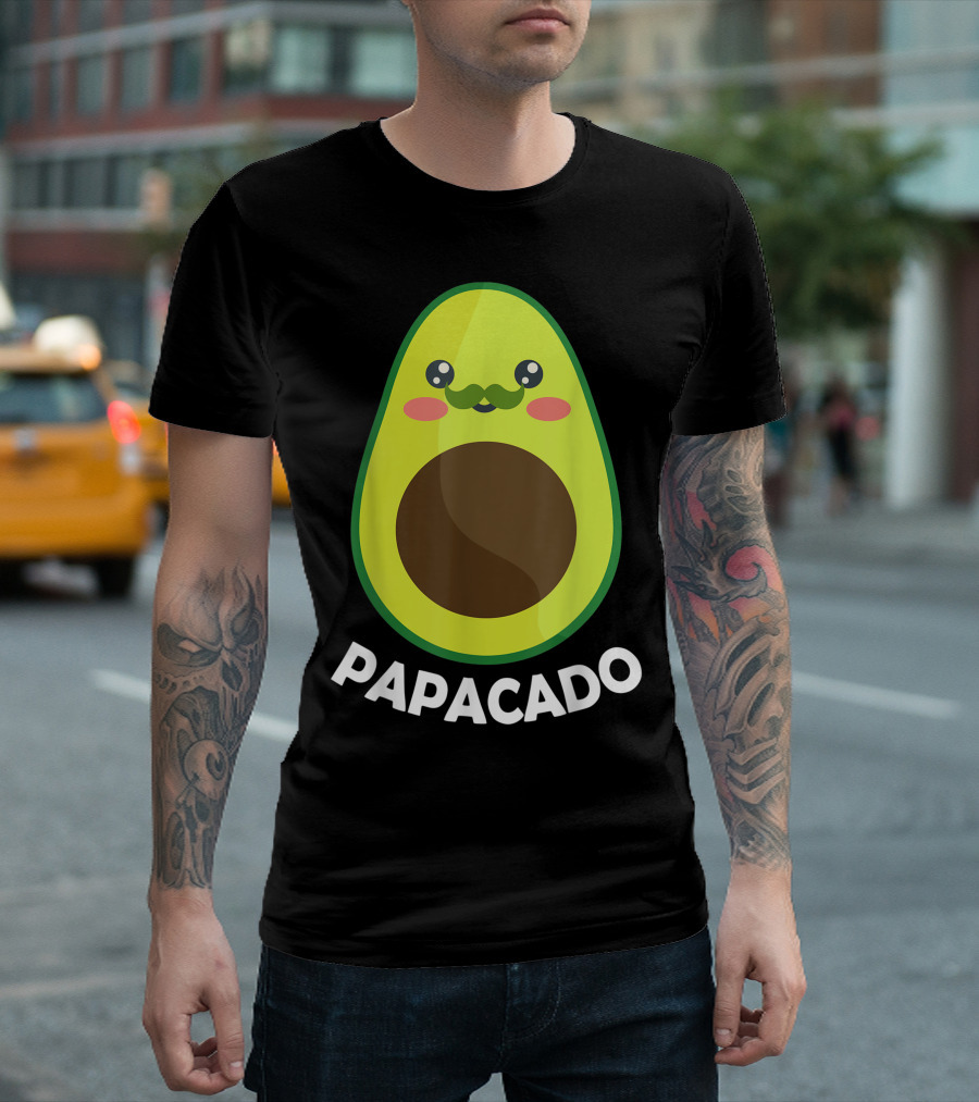 Papacado Cute Avocado Papa With Mustache And Smile T-Shirt
