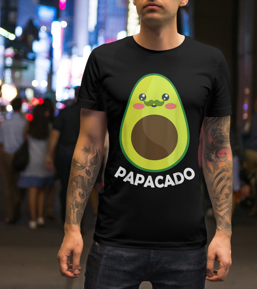 Papacado Cute Avocado Papa With Mustache And Smile T-Shirt
