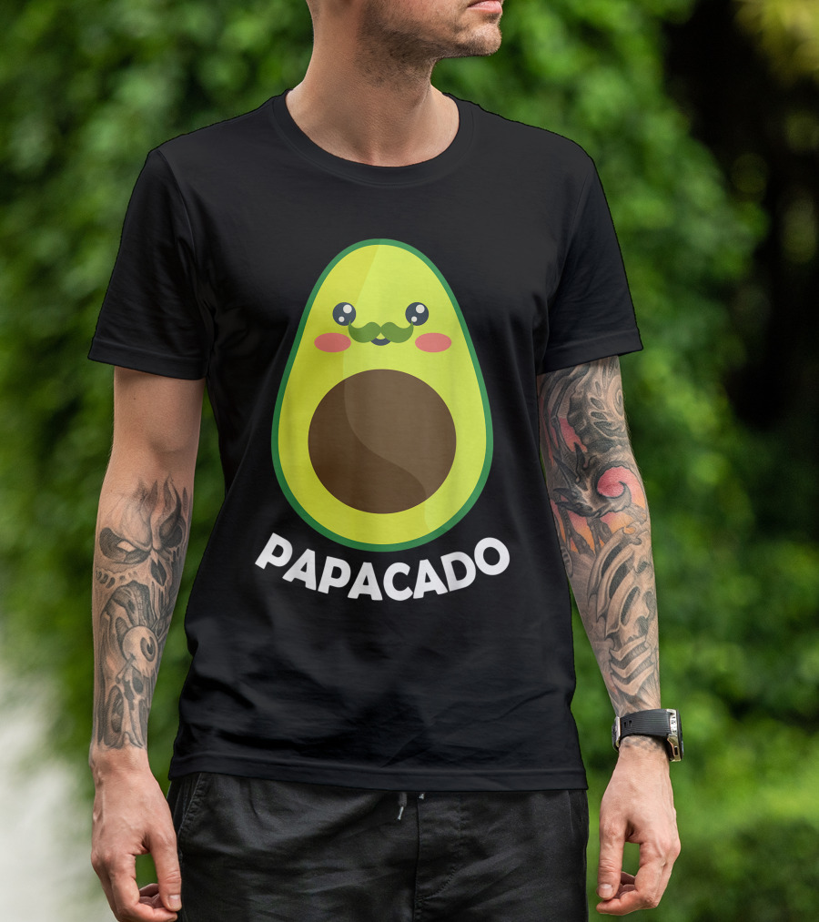 Papacado Cute Avocado Papa With Mustache And Smile T-Shirt