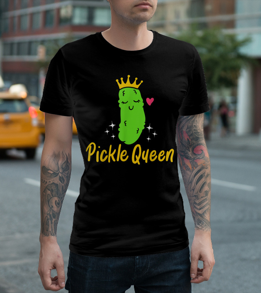 Pickle Queen Crowned Pickle with Heart and Sparkles T-Shirt