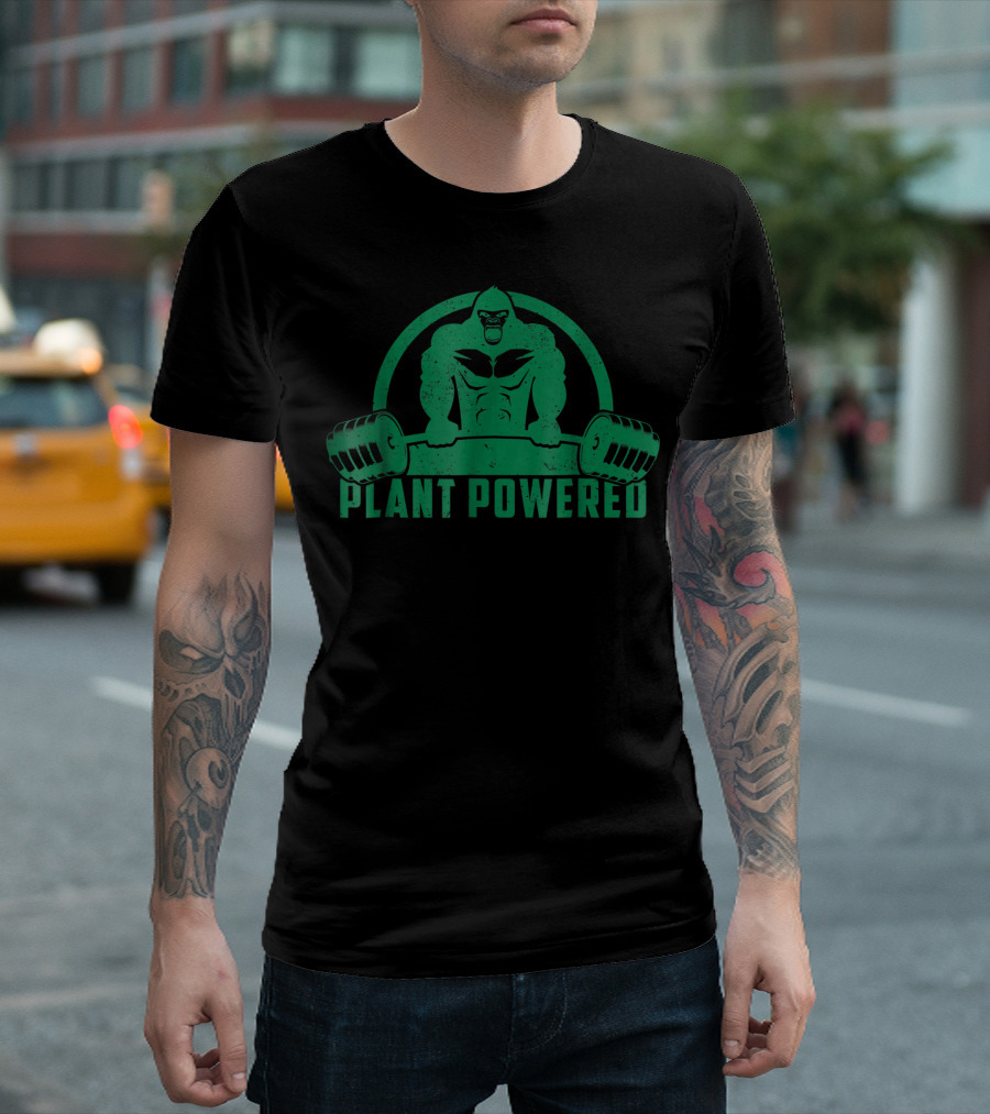 Plant Powered Vegan Gorilla Fitness Strength Training T-Shirt