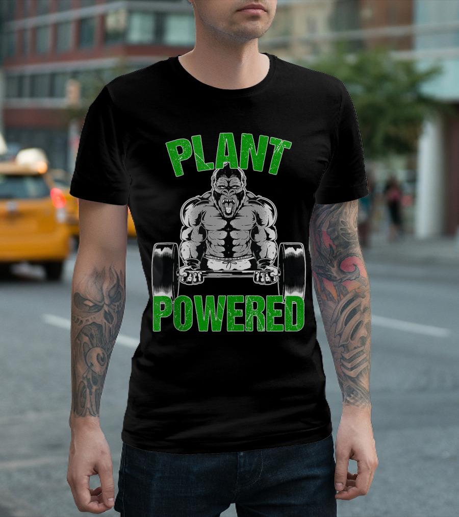 Plant Powered Gorilla Vegan Workout Fitness Gym Motivation T-Shirt