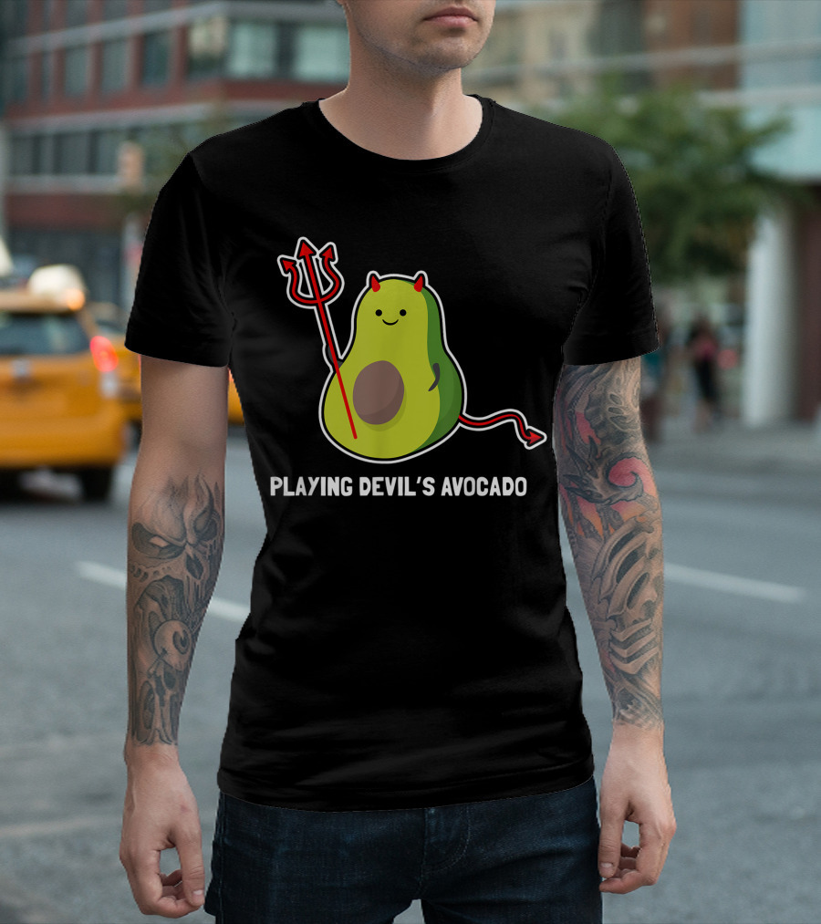 Playing Devil's Avocado Vegan Foodie Pun T-Shirt