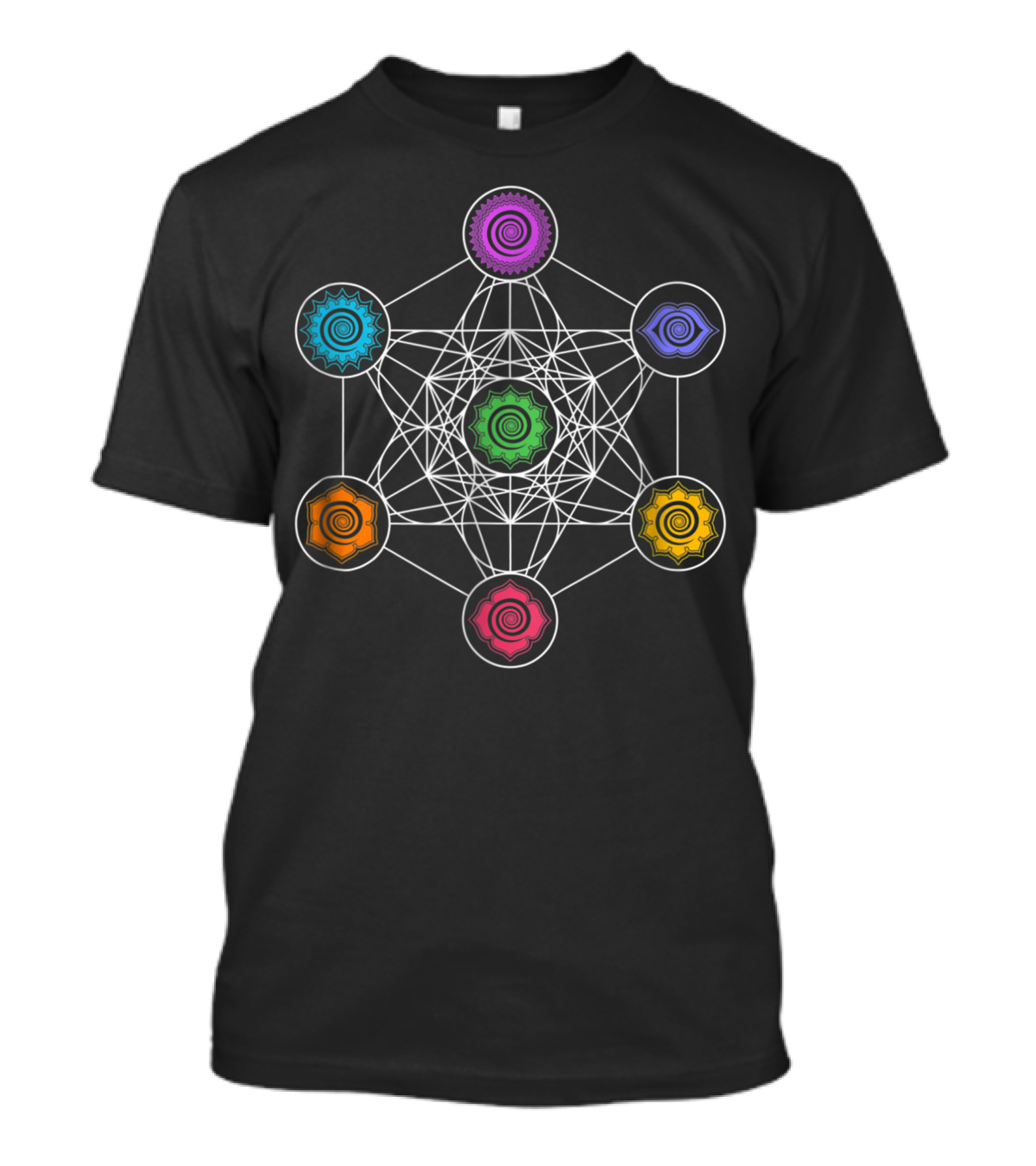 Sacred Geometry Metatron's Cube Rainbow Chakra Symbols Yoga T-Shirt