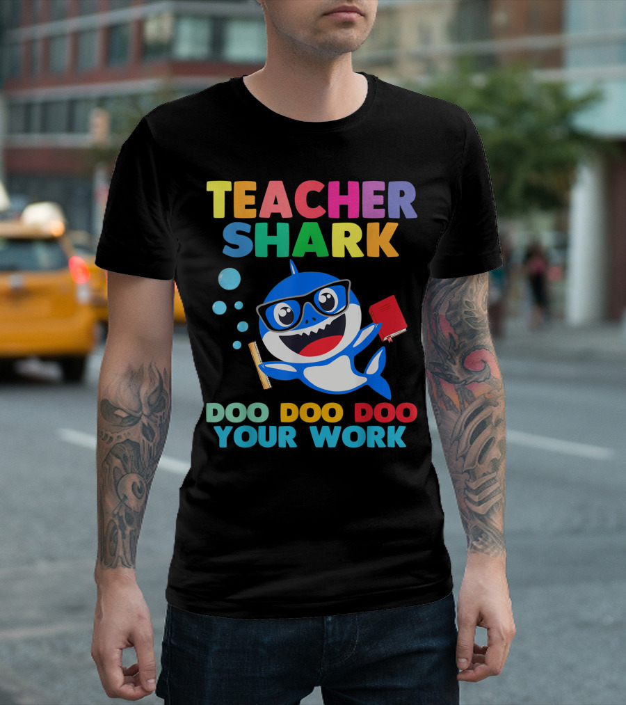 Teacher Shark Doo Doo Doo Your Work Bubble Glasses Book T-Shirt