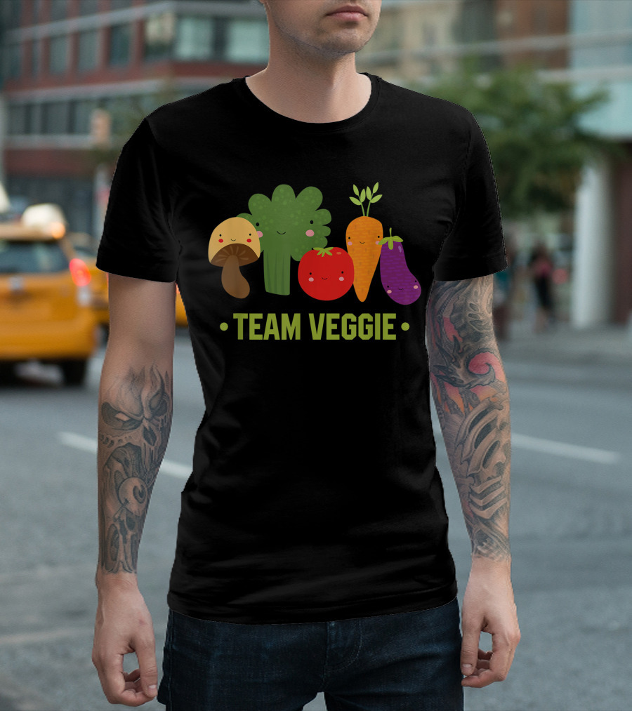Team Veggie Vegan Vegetable Gardener Gardening Fun Cute Cartoon Vegetables T-Shirt