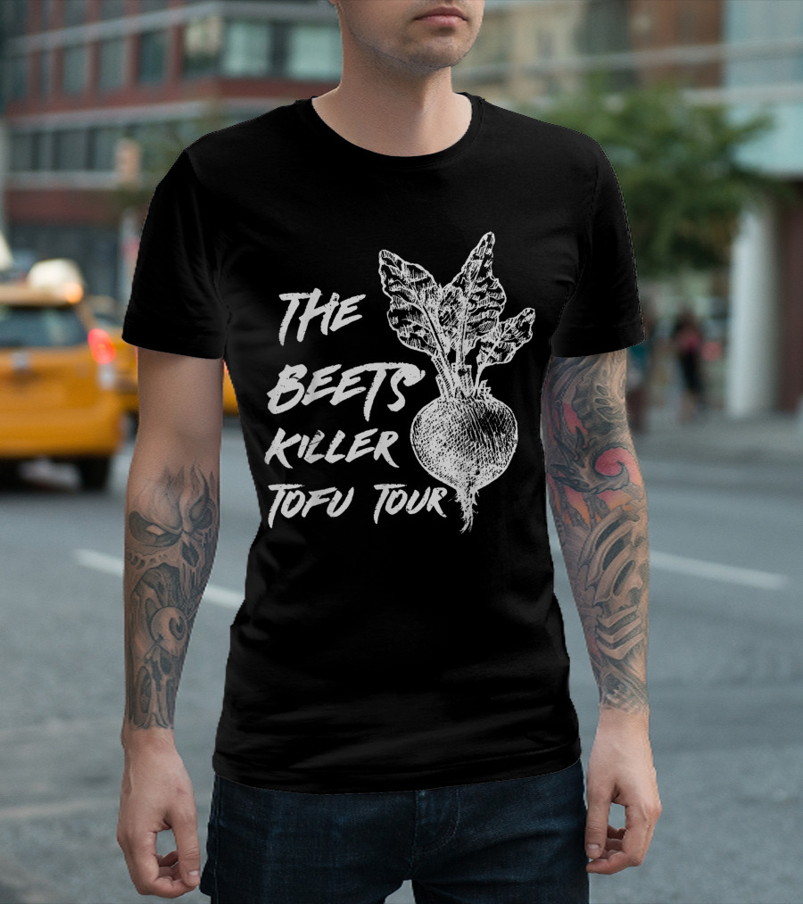The Beets Killer Tofu Tour Vegan Chalk Art Style Beetroots T-Shirt