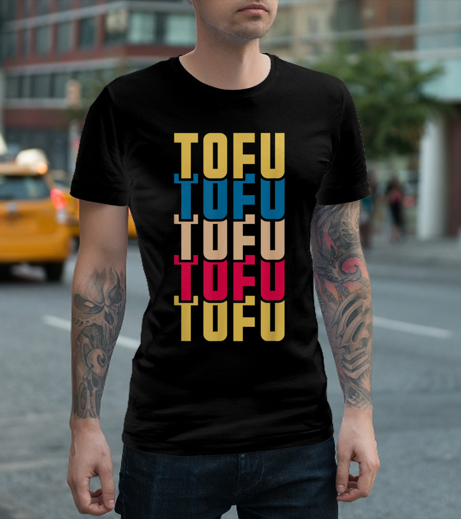 Tofu Vintage Vegan Vegetarian Foodie Retro Bold Colorful Stacked Text T-Shirt