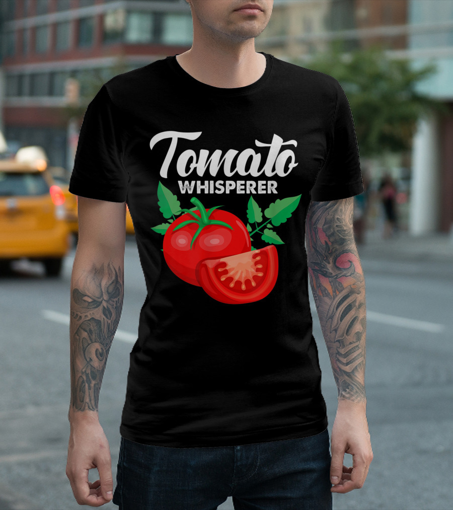 Tomato Whisperer Vegan Vegetarian Gardener Gardening Tomato with Leaves T-Shirt
