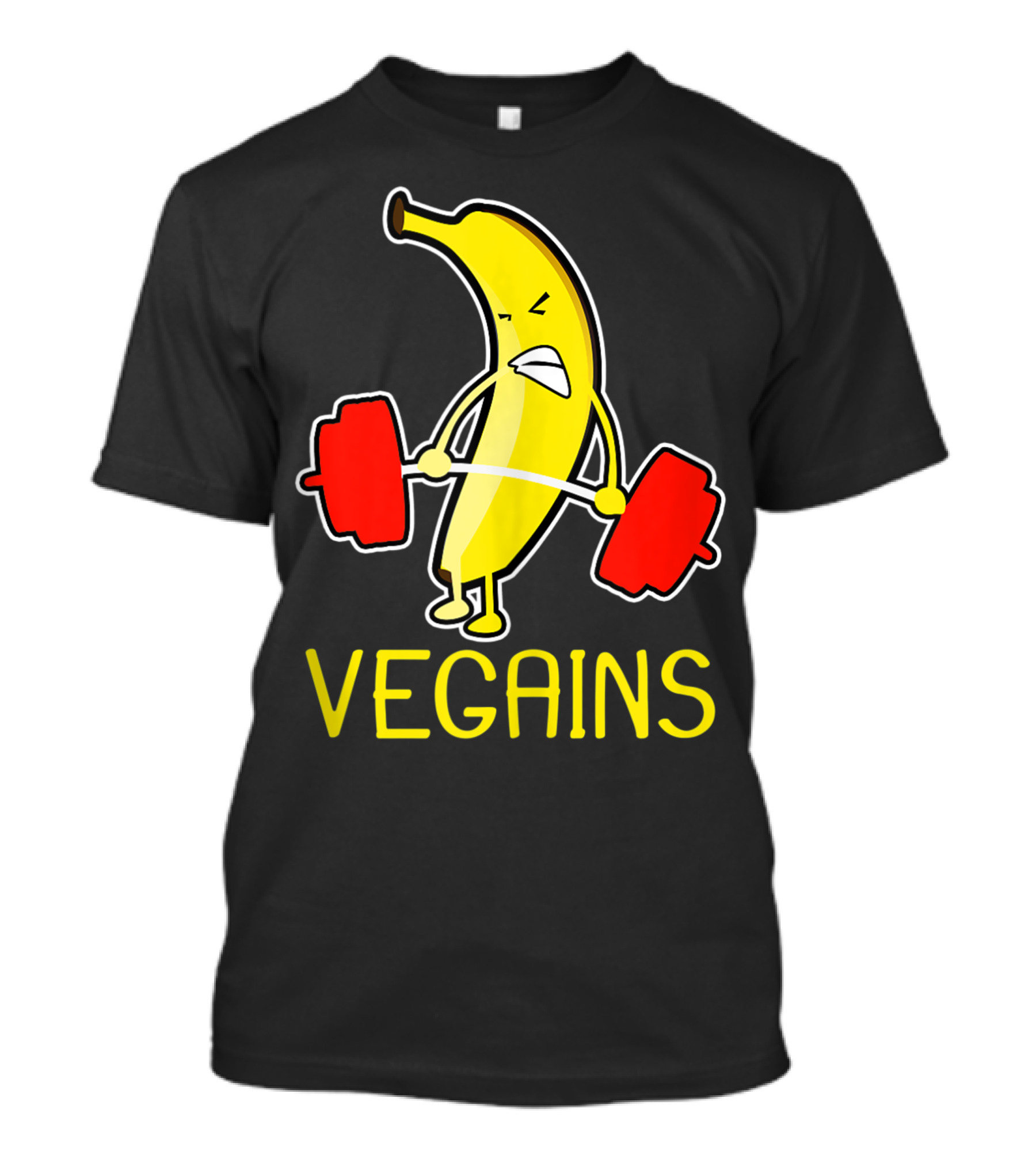 Vegains Banana Vegan Athlete Lifting Weights T-Shirt