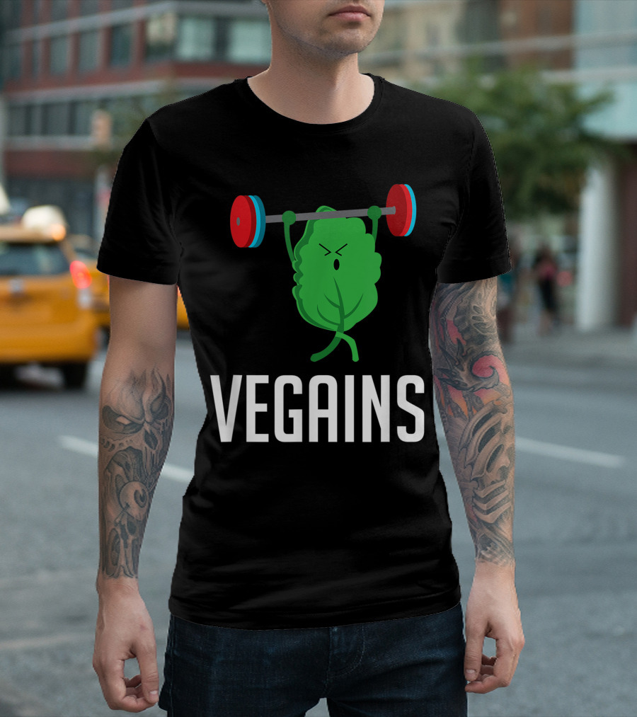 VEGAINS Plant Powered Workout Gym Leaf Lifting Weights T-Shirt