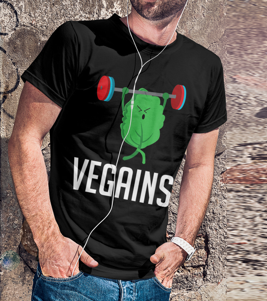 VEGAINS Plant Powered Workout Gym Leaf Lifting Weights T-Shirt