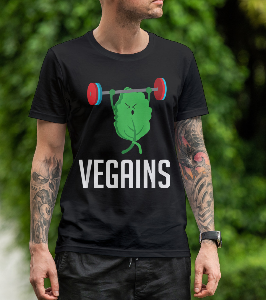 VEGAINS Plant Powered Workout Gym Leaf Lifting Weights T-Shirt