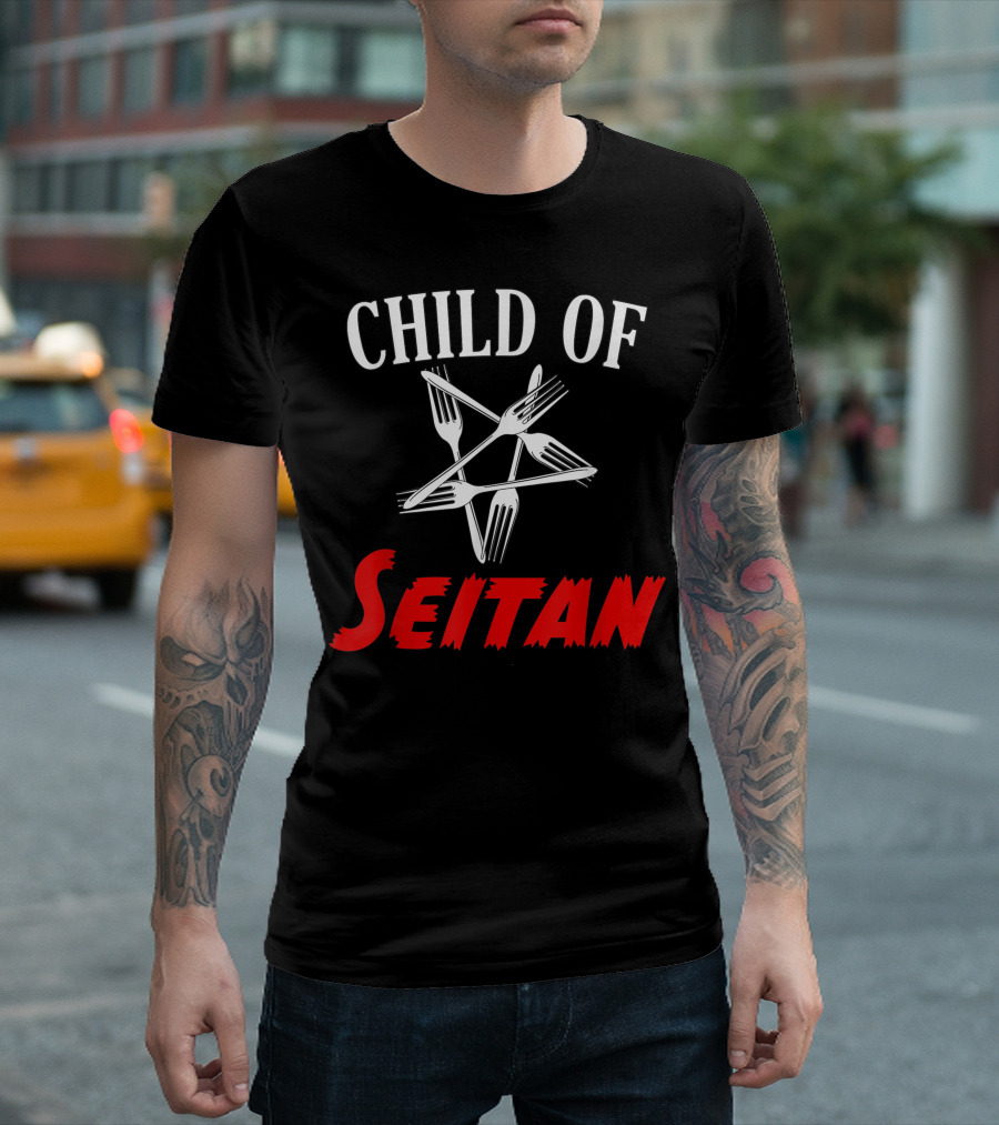 Child Of Seitan Vegan Halloween Black Metal Pun T-Shirt