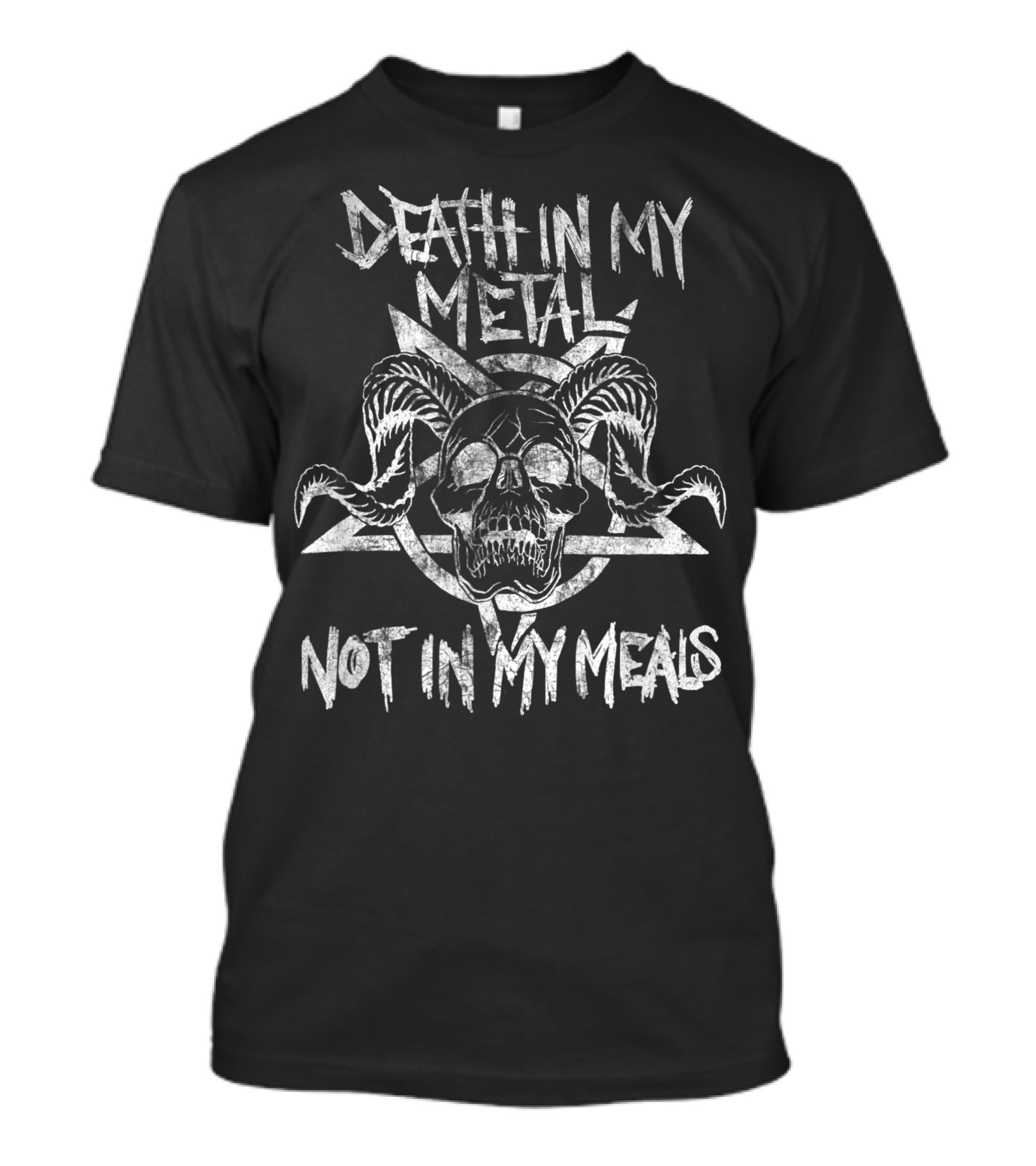 Death In My Metal Not In My Meals Vegan Metalhead Skull Pentagram T-Shirt