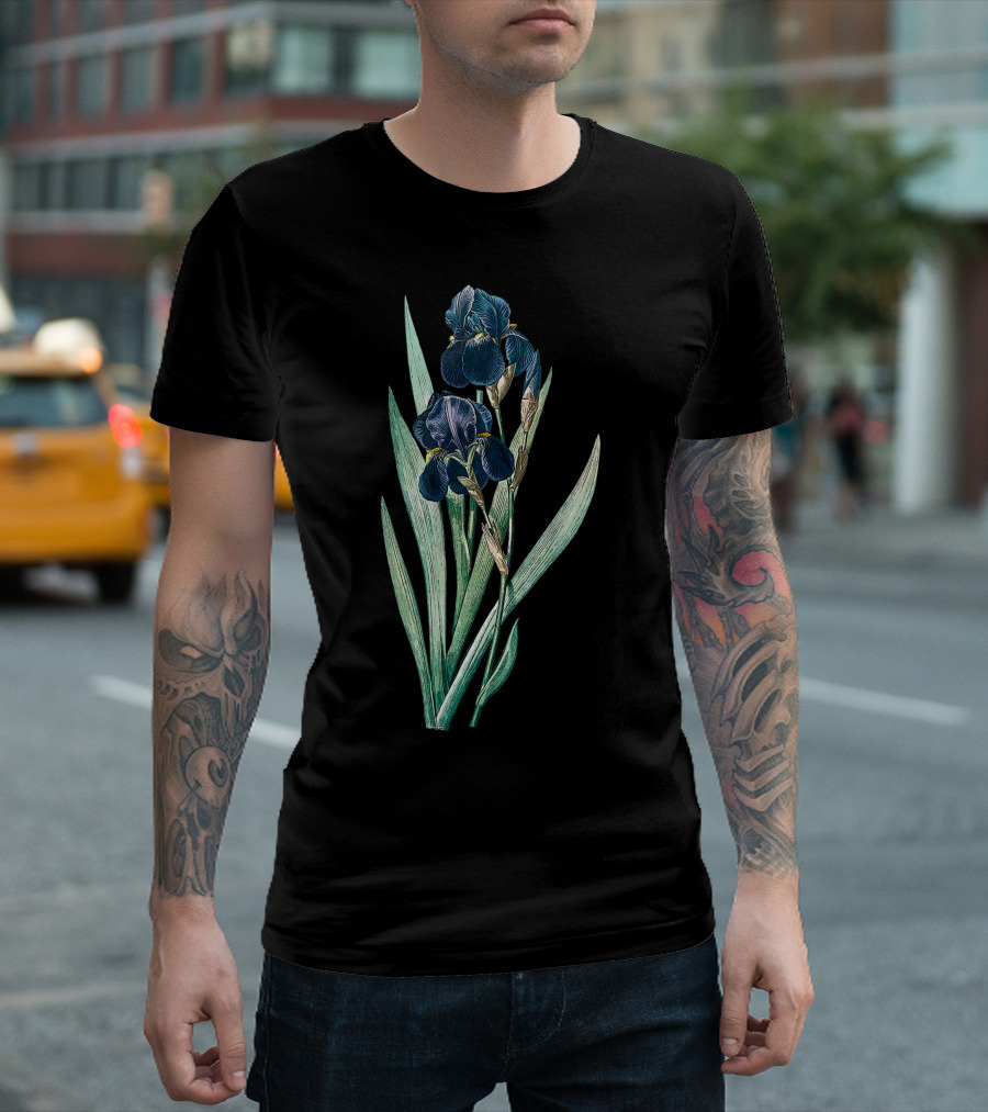Elegant Iris Flower Botanical Vintage Antique Plants U2 T-Shirt