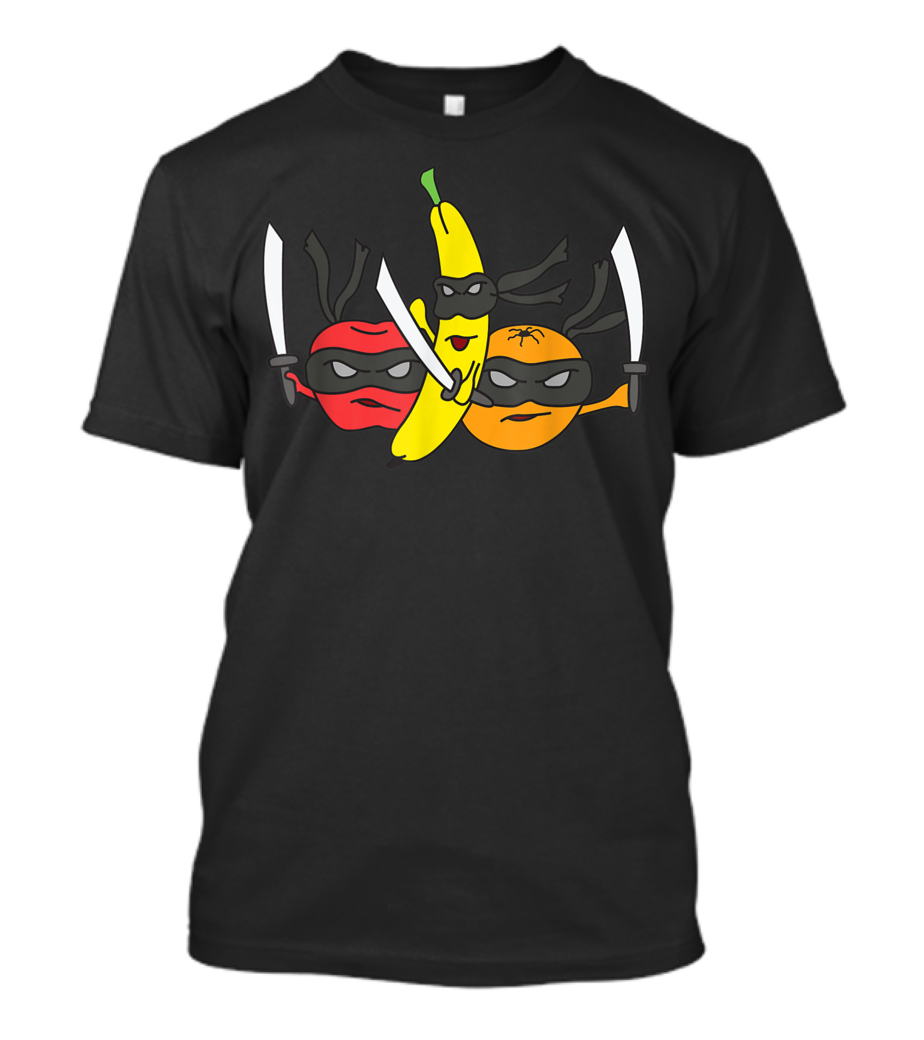 Fruits Fight Back Ninja Swords Cartoon Apple Banana Orange T-Shirt