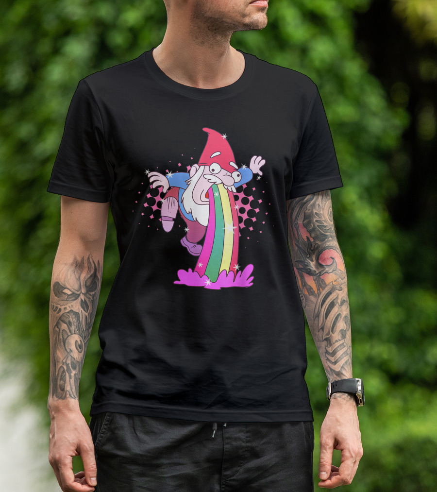 Garden Gnome Rainbow Puking Exploding Colors T-Shirt
