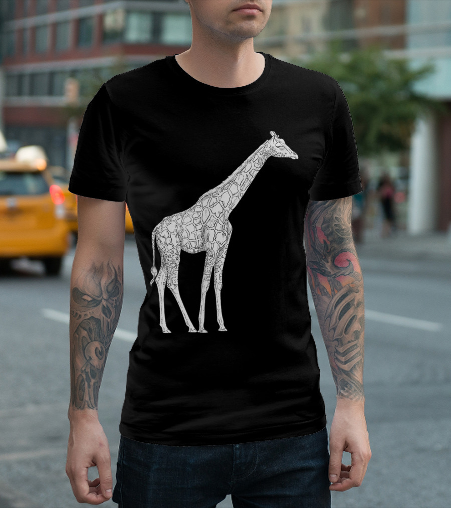 Giraffe Sketch Drawing Wildlife T-Shirt
