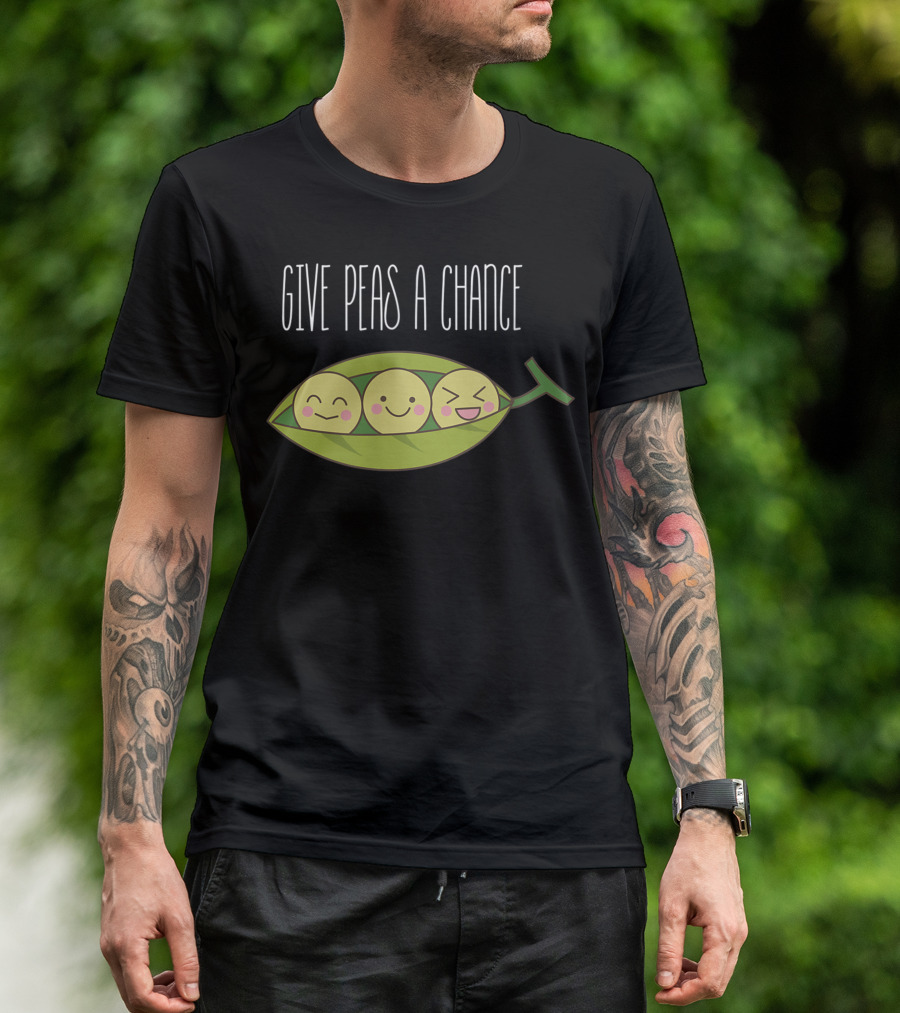 Give Peas A Chance Cute Smiling Peas In Pod Vegan Womens T-Shirt