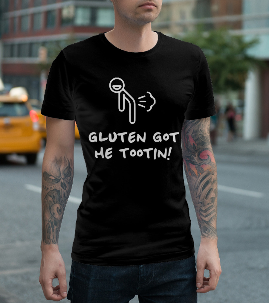 Gluten Got Me Tootin Funny Stick Figure Fart Joke T-Shirt