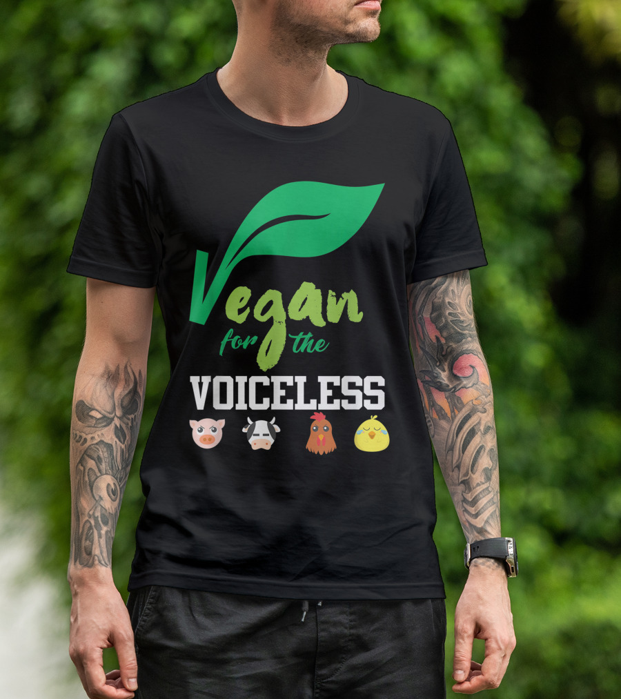 Vegan For The Voiceless Animal Rights Activist Message Pig Cow Chicken Bird Emojis T-Shirt