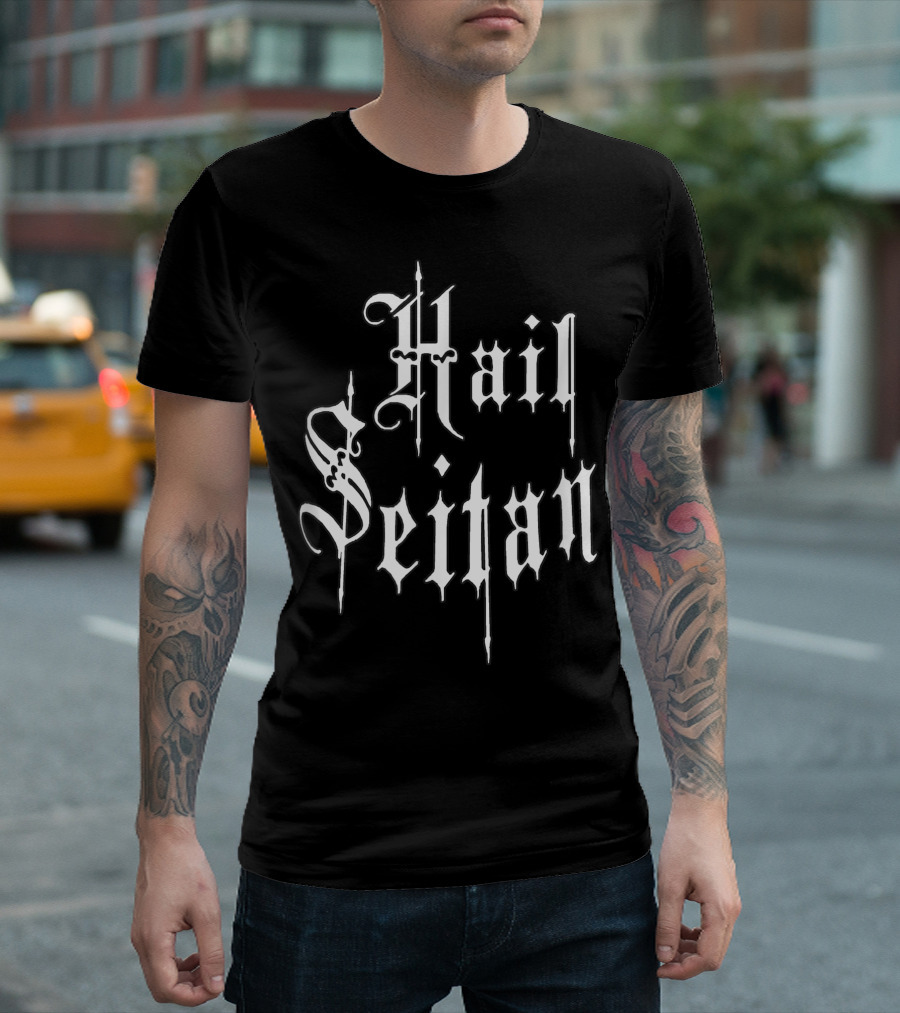 Vegan Hail Seitan Gothic Text T-Shirt