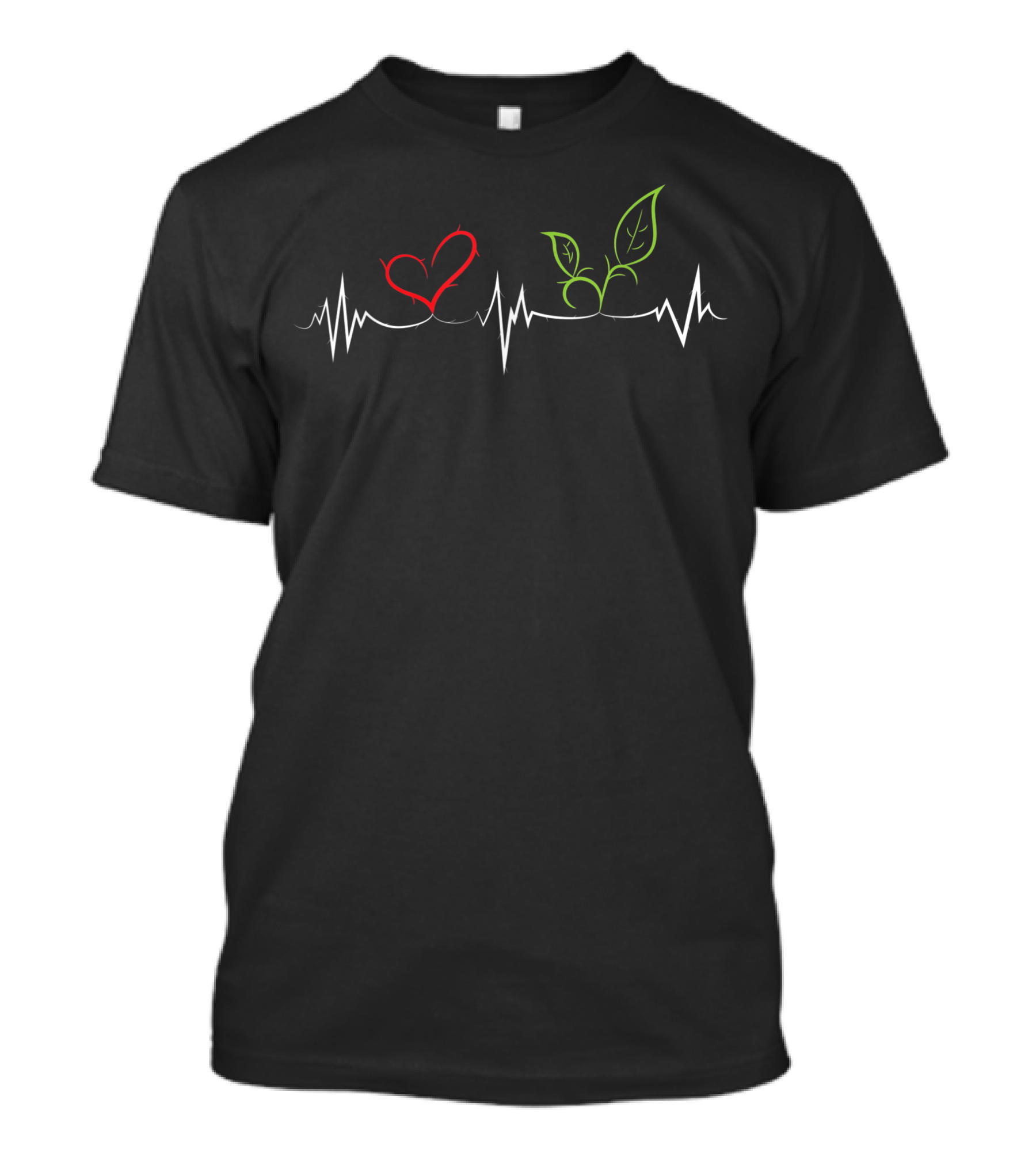 Vegan Heartbeat EKG Line With Red Heart And Green Plant T-Shirt