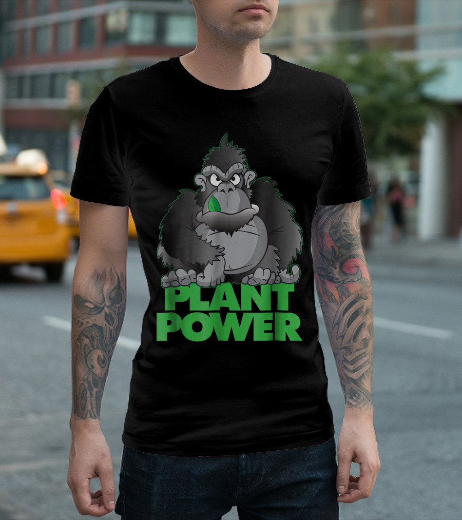 Vegan Plant Power Gorilla Vegetarian Leaf Eating Green Power T-Shirt