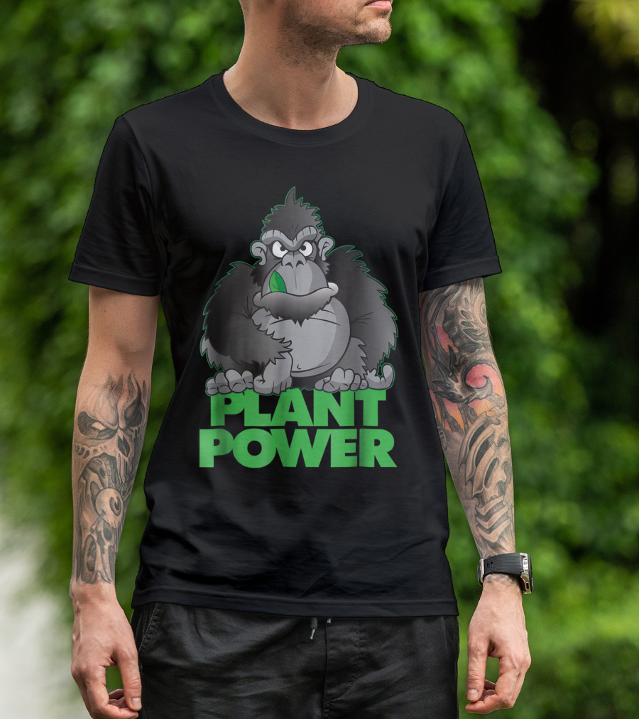 Vegan Plant Power Gorilla Vegetarian Leaf Eating Green Power T-Shirt