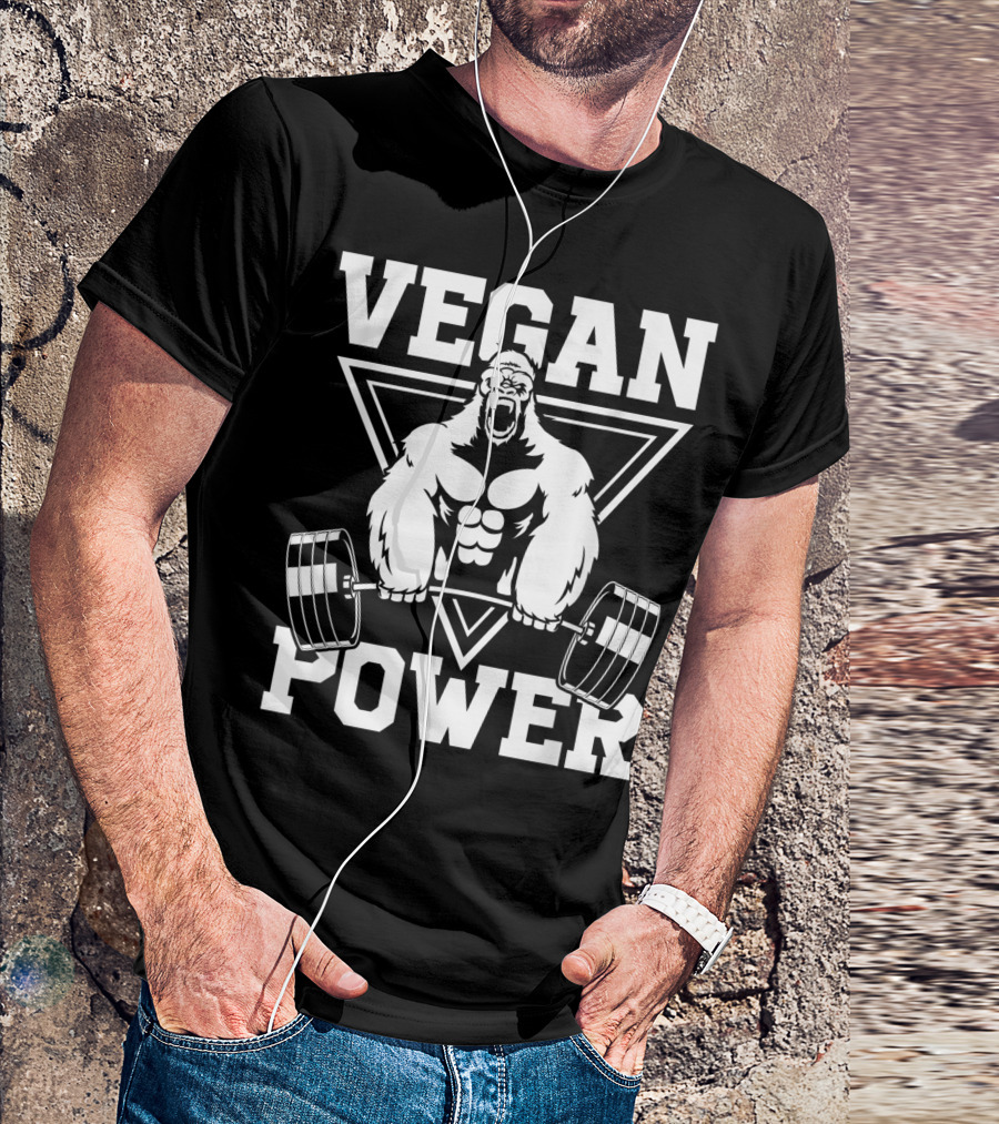 Vegan Power Gorilla Weightlifting T-Shirt