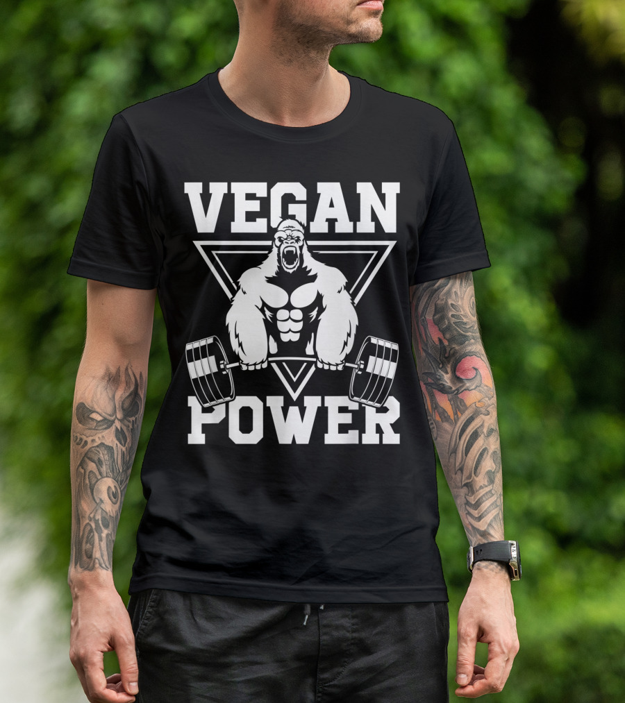 Vegan Power Gorilla Weightlifting T-Shirt