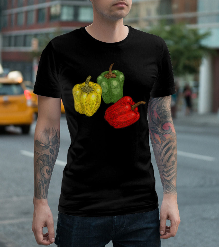 Vintage Green Red Yellow Pepper Vegan Vegetarian Vegetable T-Shirt
