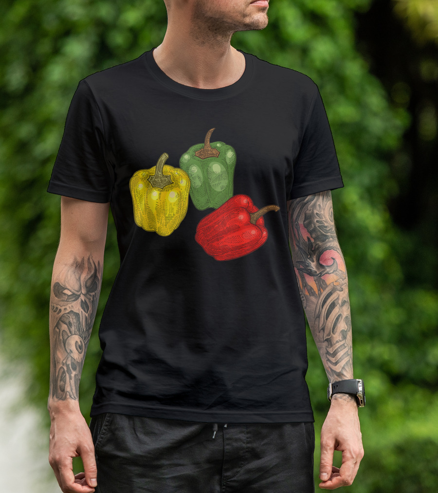 Vintage Green Red Yellow Pepper Vegan Vegetarian Vegetable T-Shirt