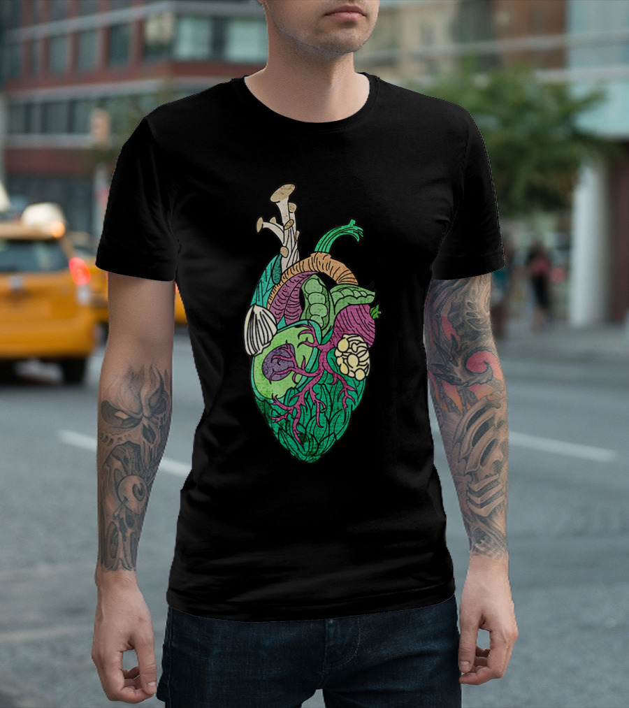 Vegan Women Heart Veggie Lover Vegan Artful Vegetable Heart T-Shirt