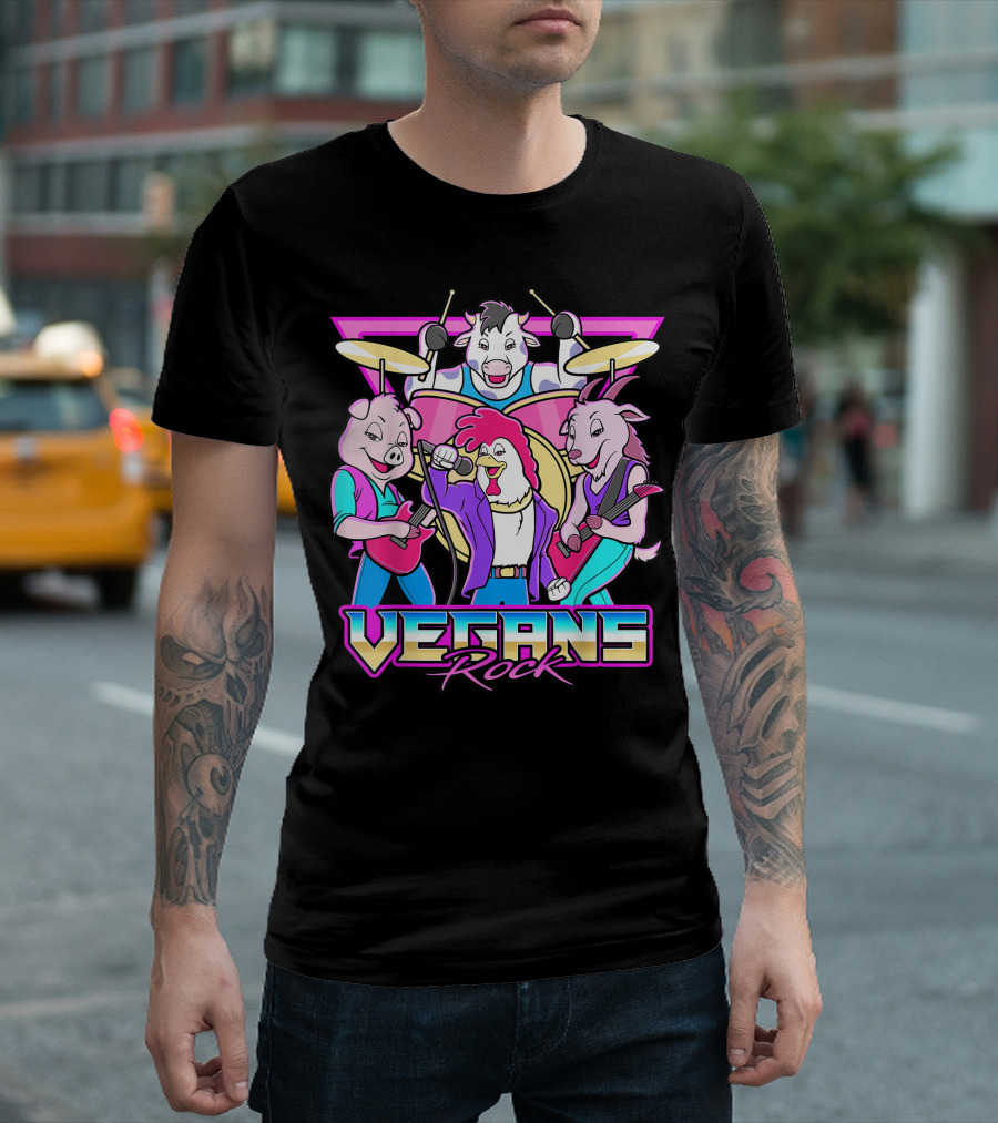 Vegans Rock Cute Animal Band 80s Style Vegan Music 5G T-Shirt
