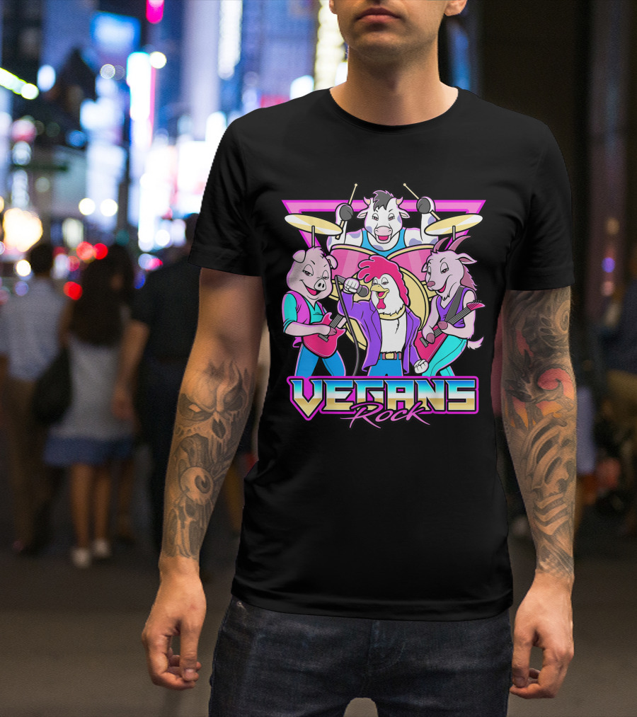 Vegans Rock Cute Animal Band 80s Style Vegan Music 5G T-Shirt