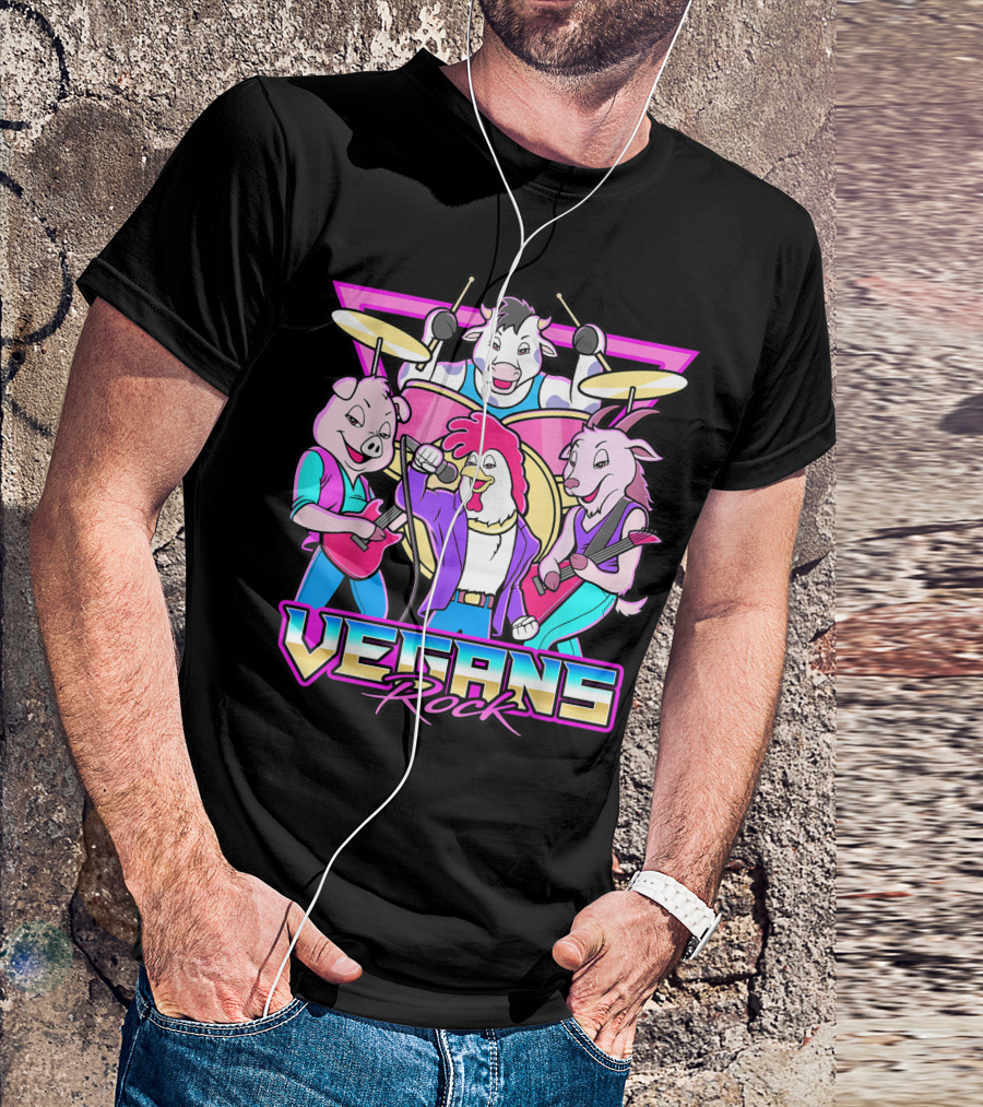 Vegans Rock Cute Animal Band 80s Style Vegan Music 5G T-Shirt