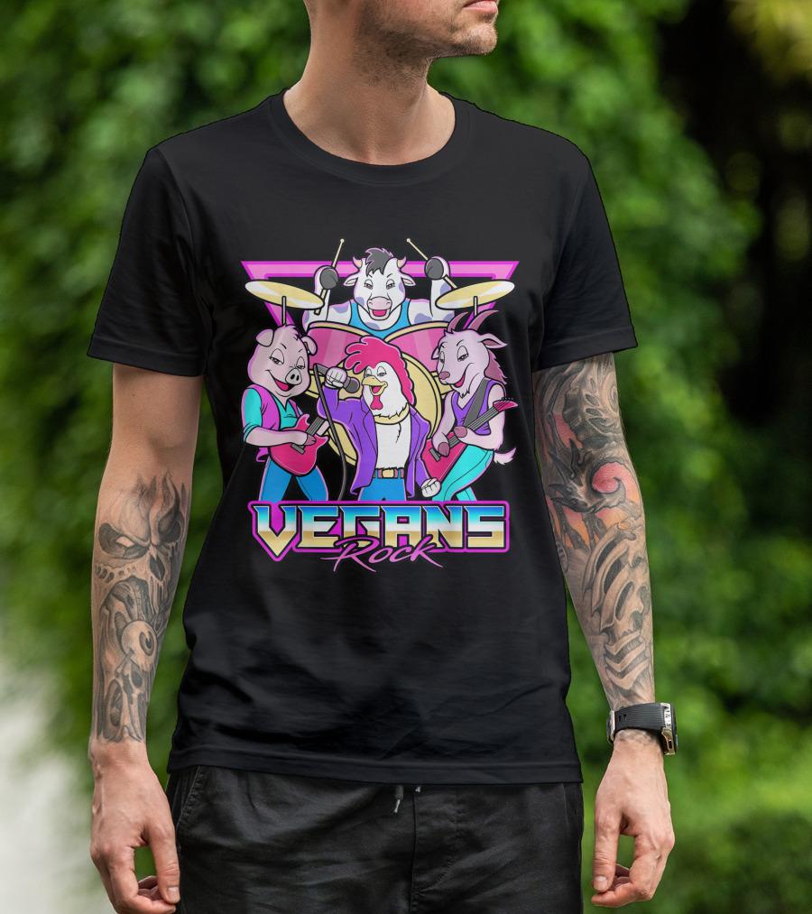Vegans Rock Cute Animal Band 80s Style Vegan Music 5G T-Shirt