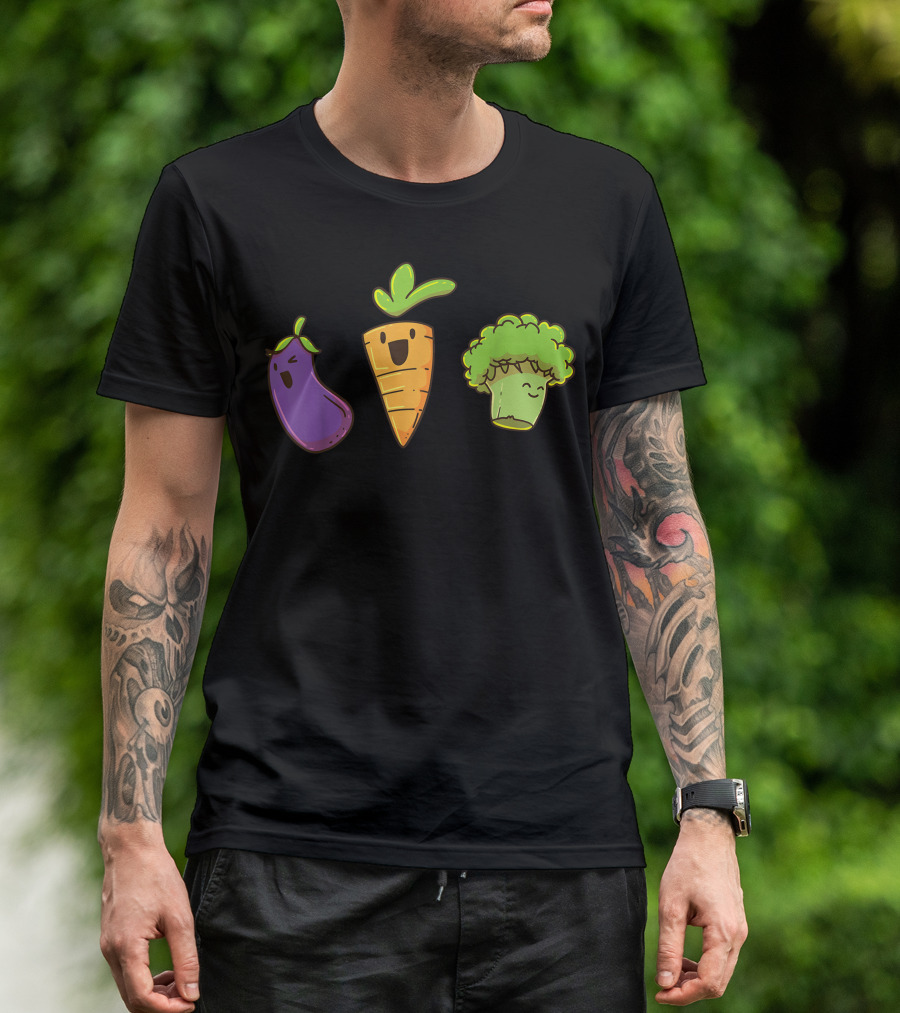 Broccoli Carrot Aubergine Happy Vegetables Vegan T-Shirt