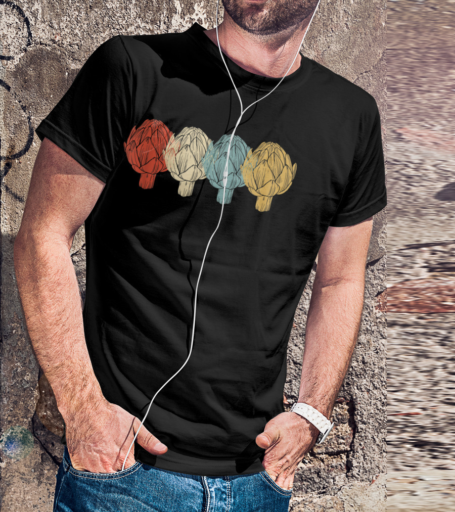 Vintage Artichoke Vegetable Retro Pop Art Style Quadruple Color T-Shirt