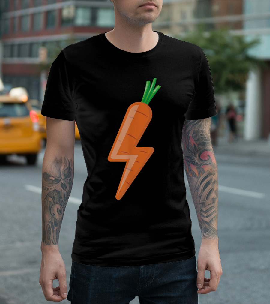 Carrot Power Vegan Cute I Love Veggies Lightning Bolt T-Shirt