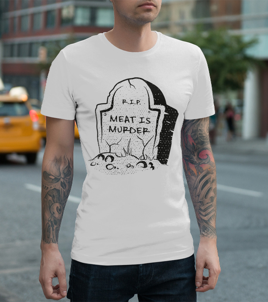 RIP Meat Is Murder Vegan 80s Gravestone T-Shirt